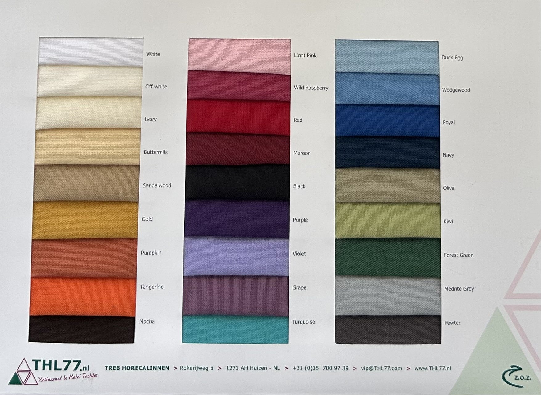 Kleurenkaart van onze aanbevolen serie: Treb SP